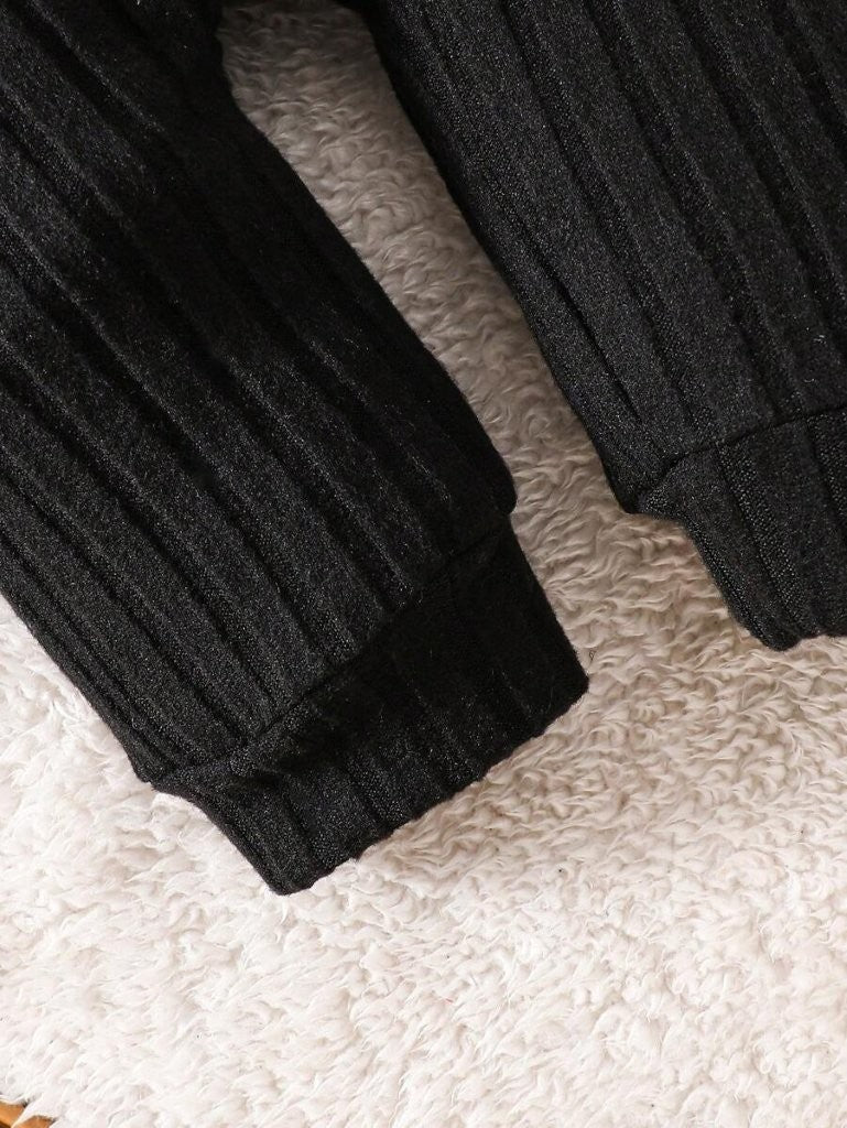 Baby Black Stripe Fleece Jumpsuit With Beanie