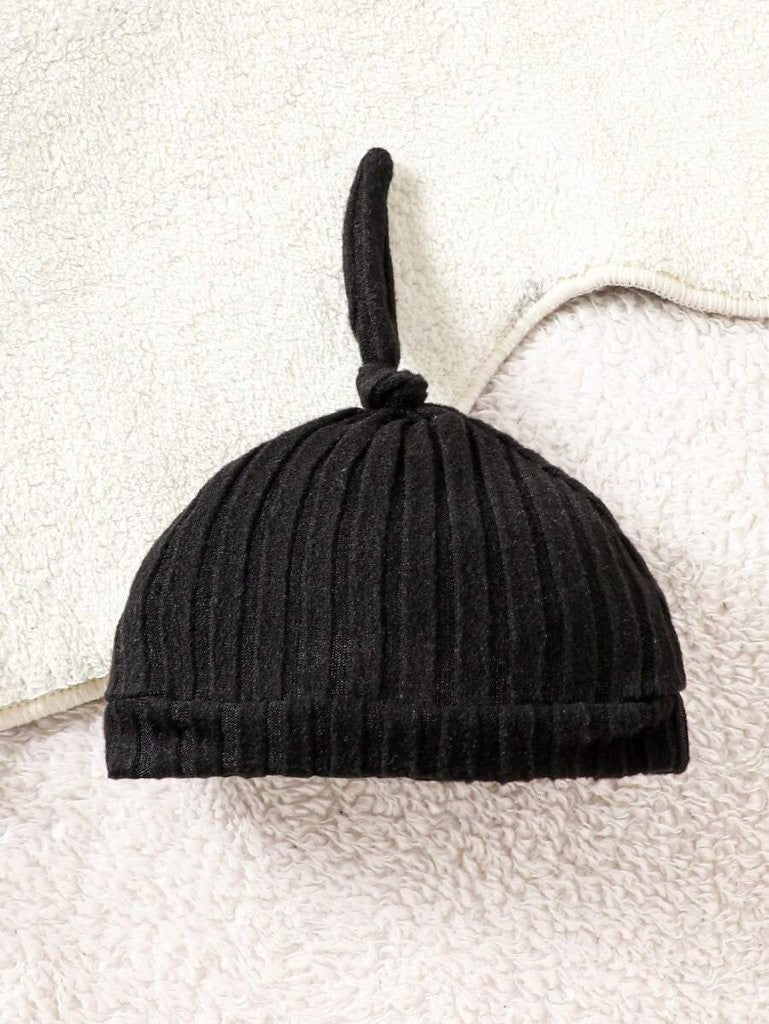 Baby Black Stripe Fleece Jumpsuit With Beanie