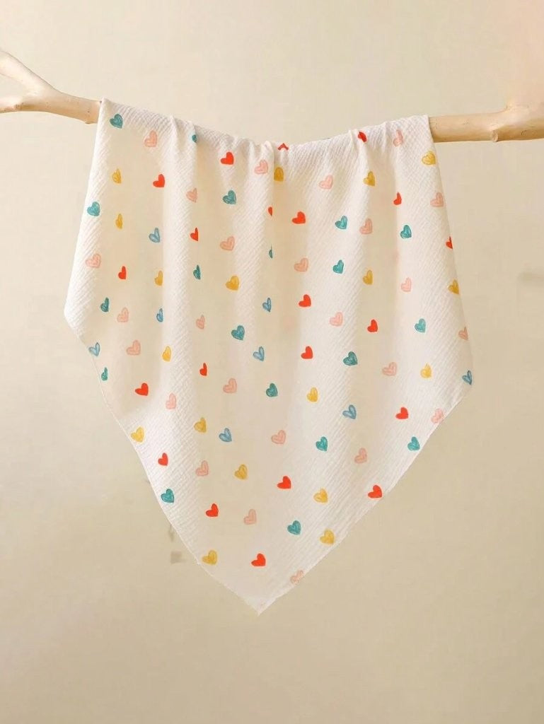 Baby Colour Heart Muslin Blanket