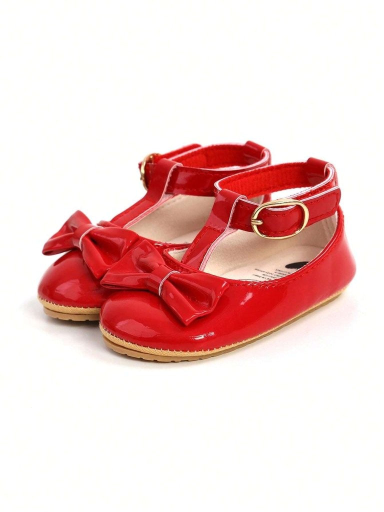 Baby Red Ankle Strap Bow Shoes