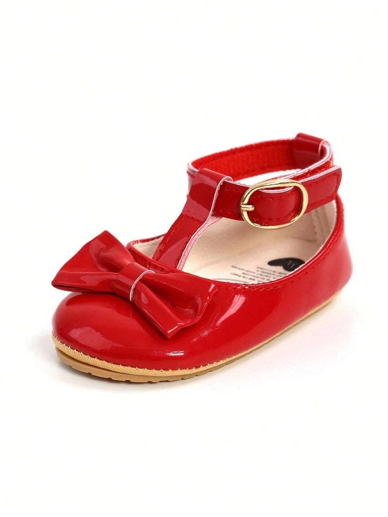 Baby Red Ankle Strap Bow Shoes