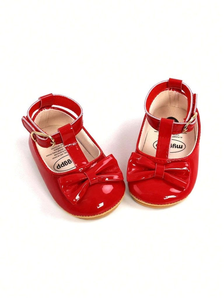 Baby Red Ankle Strap Bow Shoes