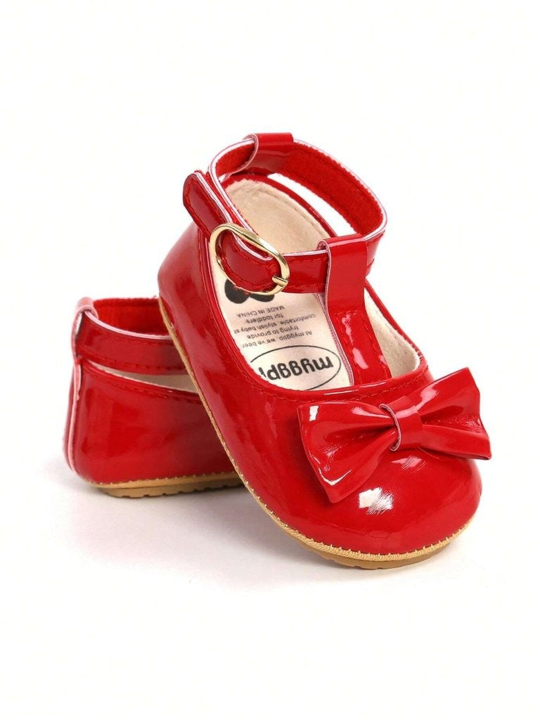 Baby Red Ankle Strap Bow Shoes