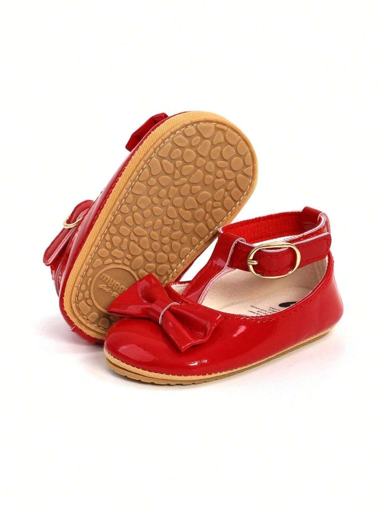 Baby Red Ankle Strap Bow Shoes