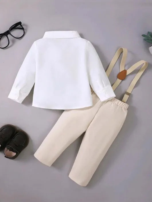 Baby 3 Piece Bow Tie Long Sleeve Suspender Outfit Apricot