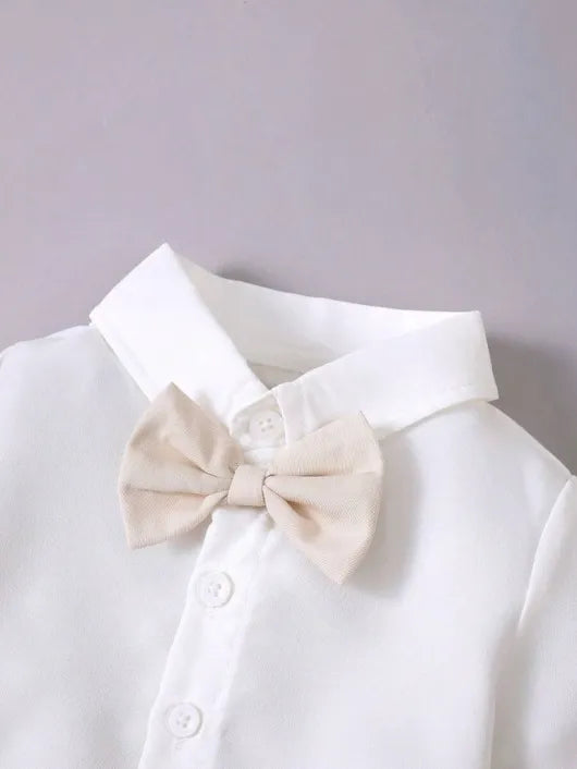 Baby 3 Piece Bow Tie Long Sleeve Suspender Outfit Apricot