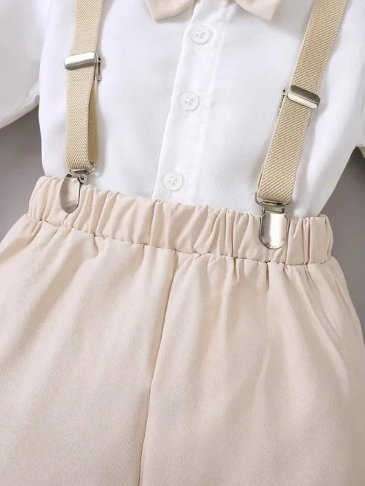 Baby 3 Piece Bow Tie Long Sleeve Suspender Outfit Apricot