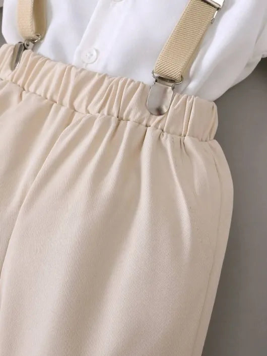 Baby 3 Piece Bow Tie Long Sleeve Suspender Outfit Apricot