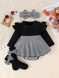 Baby 3 Piece Black And White Bodysuit Dress Set