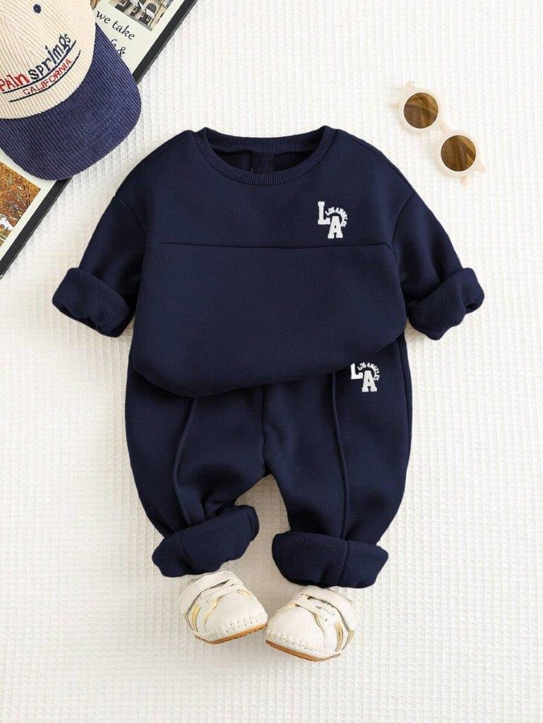 Baby LA Letter Navy Blue Pullover And Pants Set