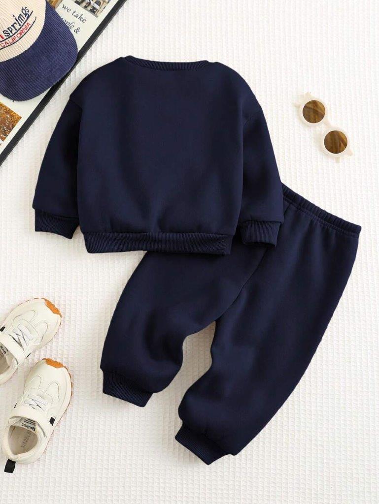 Baby LA Letter Navy Blue Pullover And Pants Set