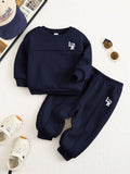 Baby LA Letter Navy Blue Pullover And Pants Set