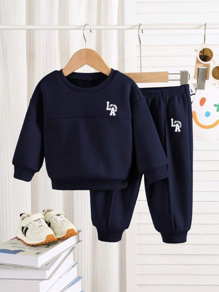 Baby LA Letter Navy Blue Pullover And Pants Set