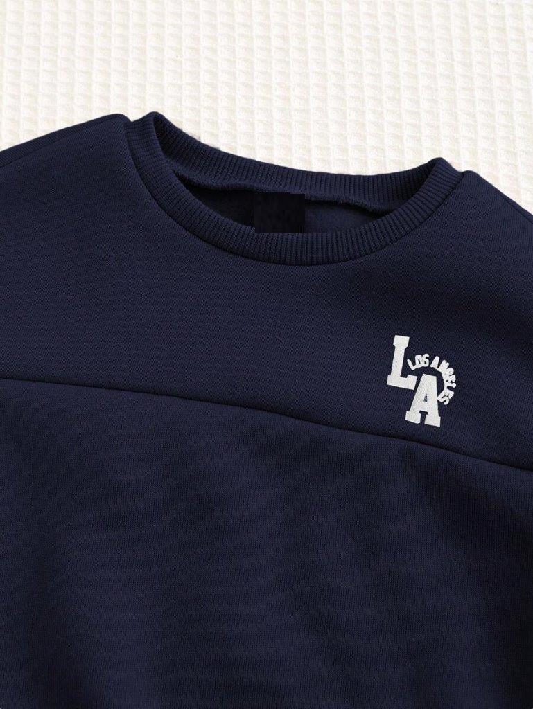 Baby LA Letter Navy Blue Pullover And Pants Set