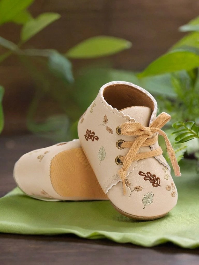 Baby Mary Jane Floral Pattern Leather Ankle Shoes