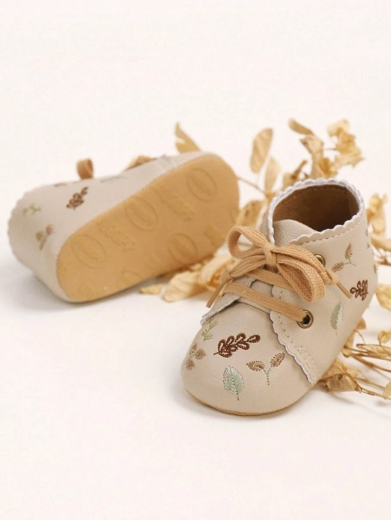 Baby Mary Jane Floral Pattern Leather Ankle Shoes