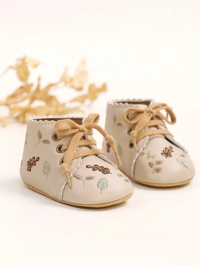 Baby Mary Jane Floral Pattern Leather Ankle Shoes