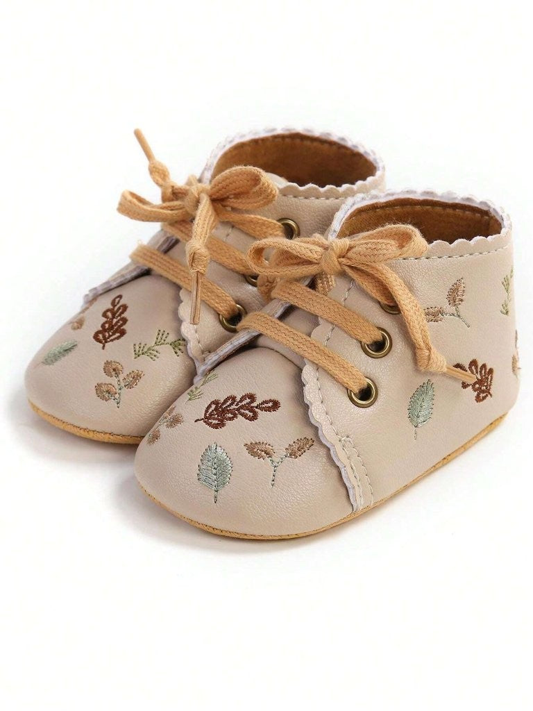 Baby Mary Jane Floral Pattern Leather Ankle Shoes