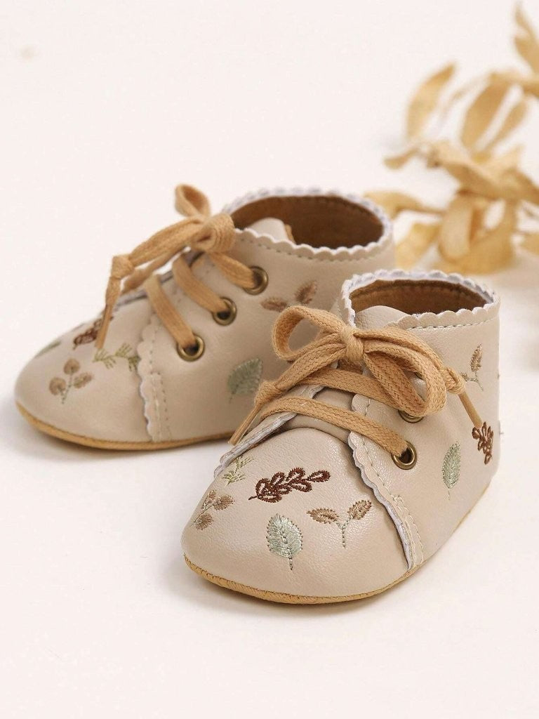 Baby Mary Jane Floral Pattern Leather Ankle Shoes