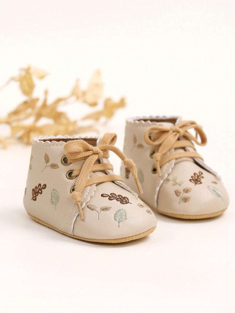 Baby Mary Jane Floral Pattern Leather Ankle Shoes