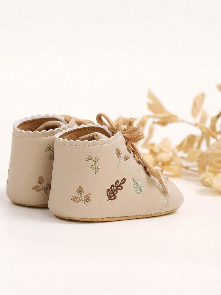 Baby Mary Jane Floral Pattern Leather Ankle Shoes
