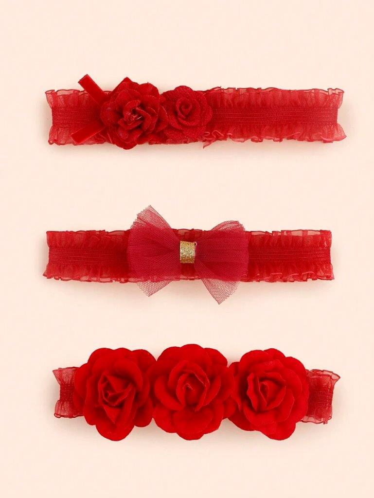 Baby 3 Piece Burgundy Rose Headband Set