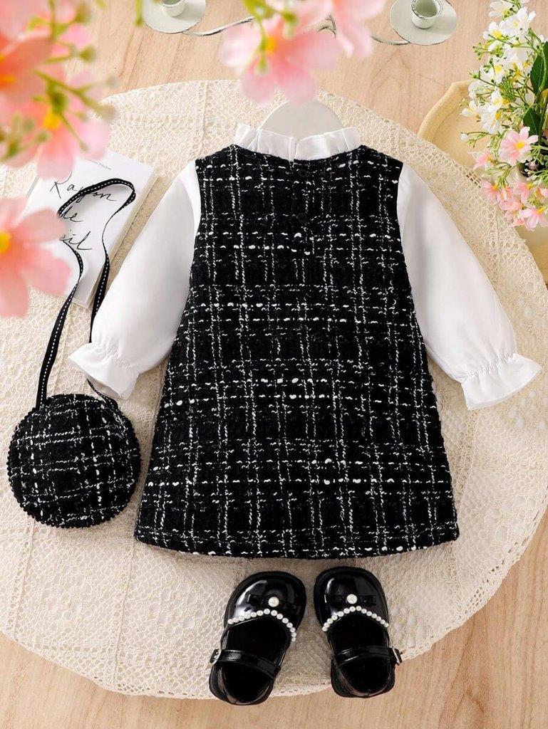 Baby Elegant Black Button Dress With Bag