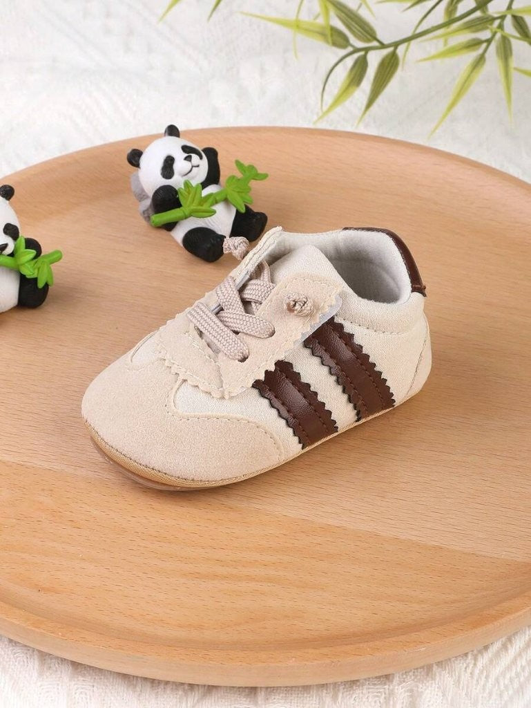 Baby Boy Double Stripe Lace Up Sneakers Coffee Brown