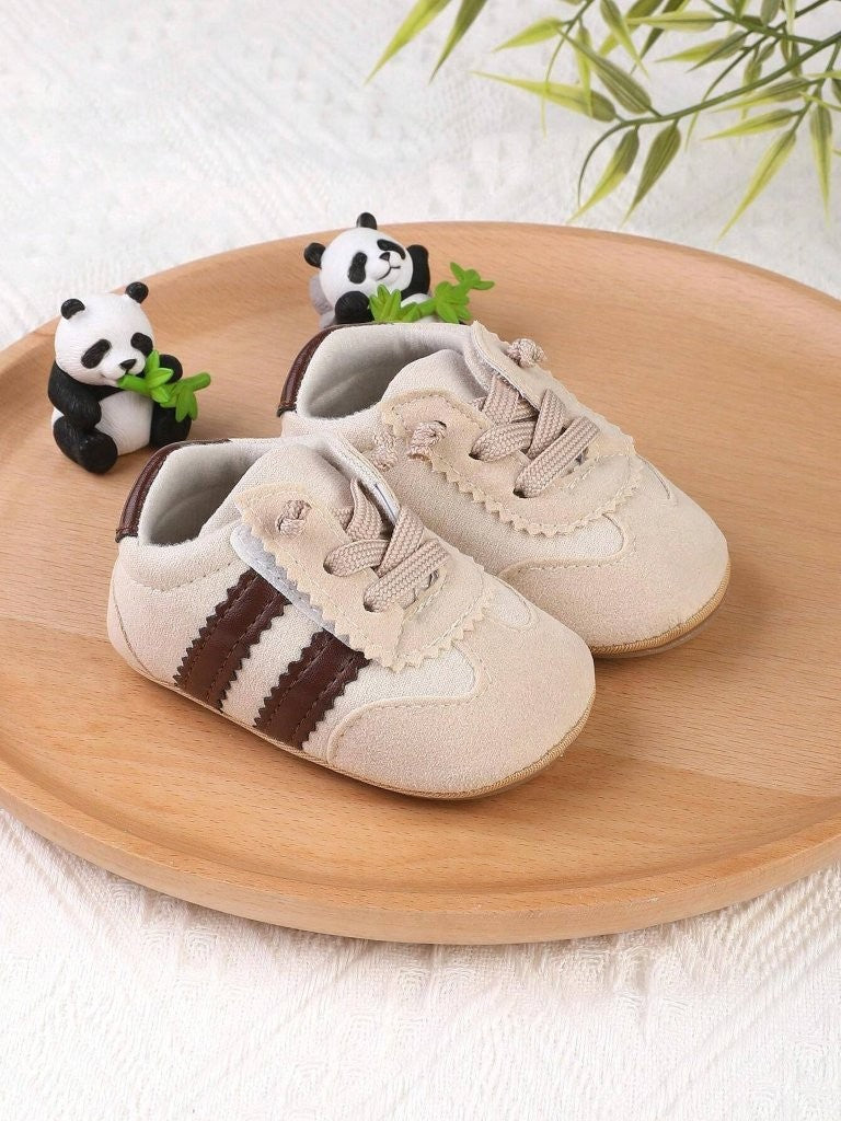 Baby Boy Double Stripe Lace Up Sneakers Coffee Brown