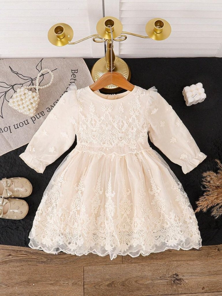 Baby Lace Mesh Princess Dress Beige