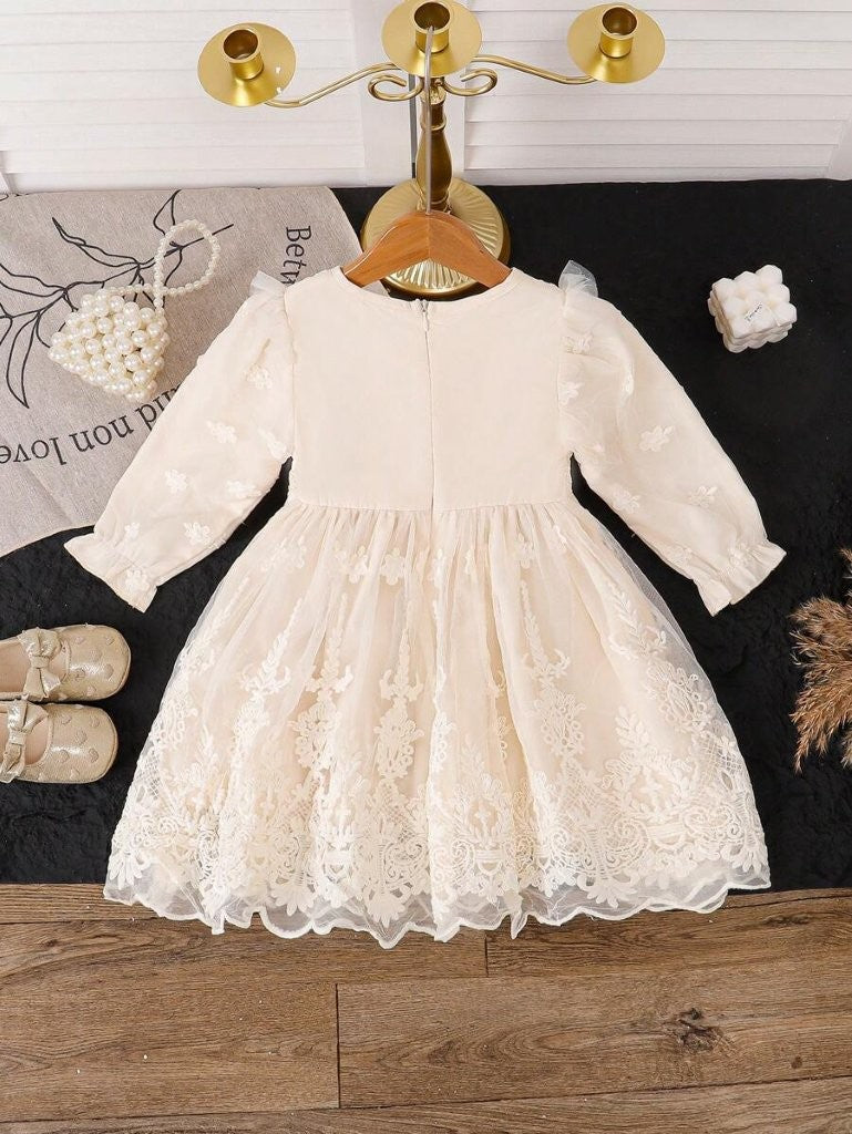 Baby Lace Mesh Princess Dress Beige
