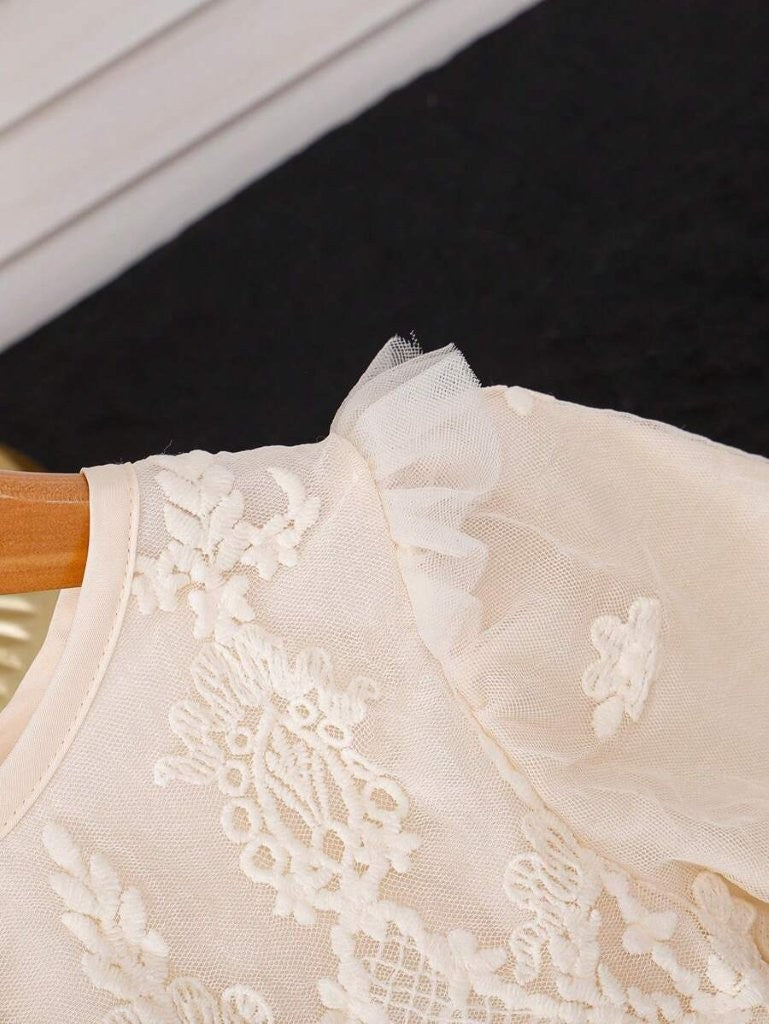 Baby Lace Mesh Princess Dress Beige