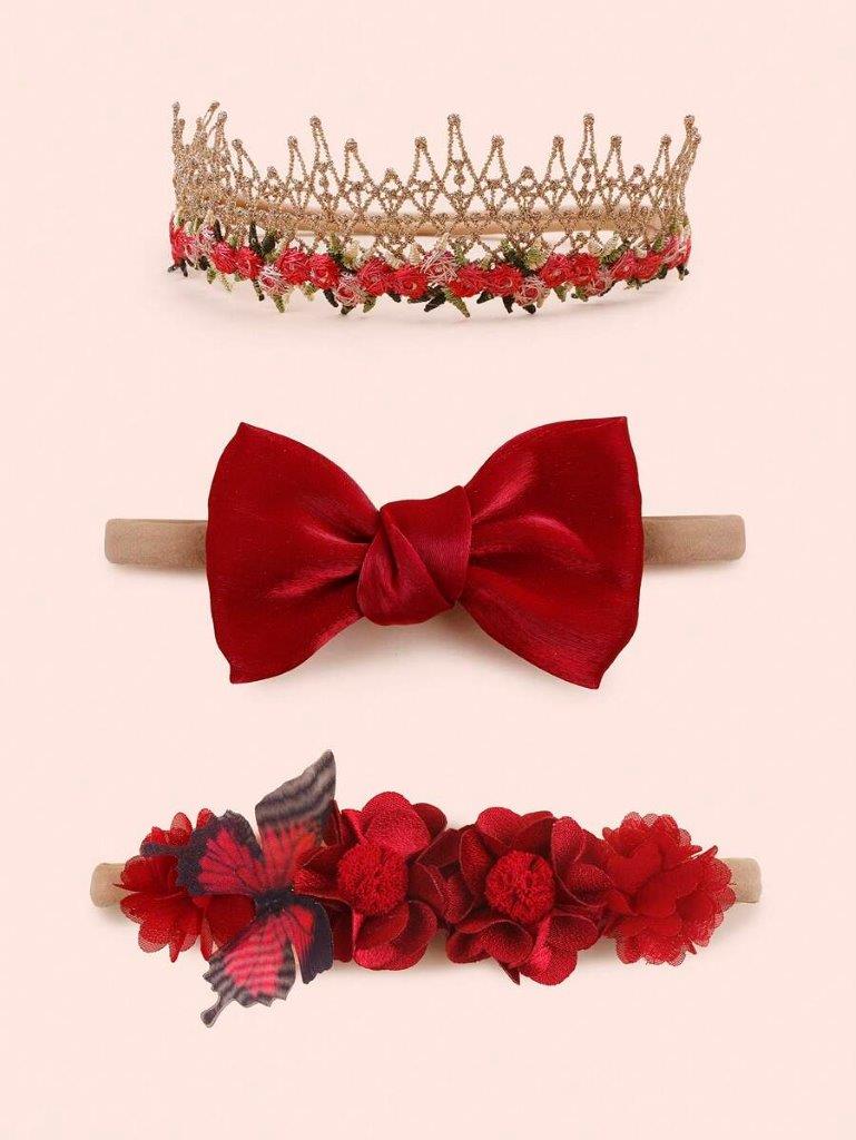 Baby 3 Piece Red Butterfly Headband Set