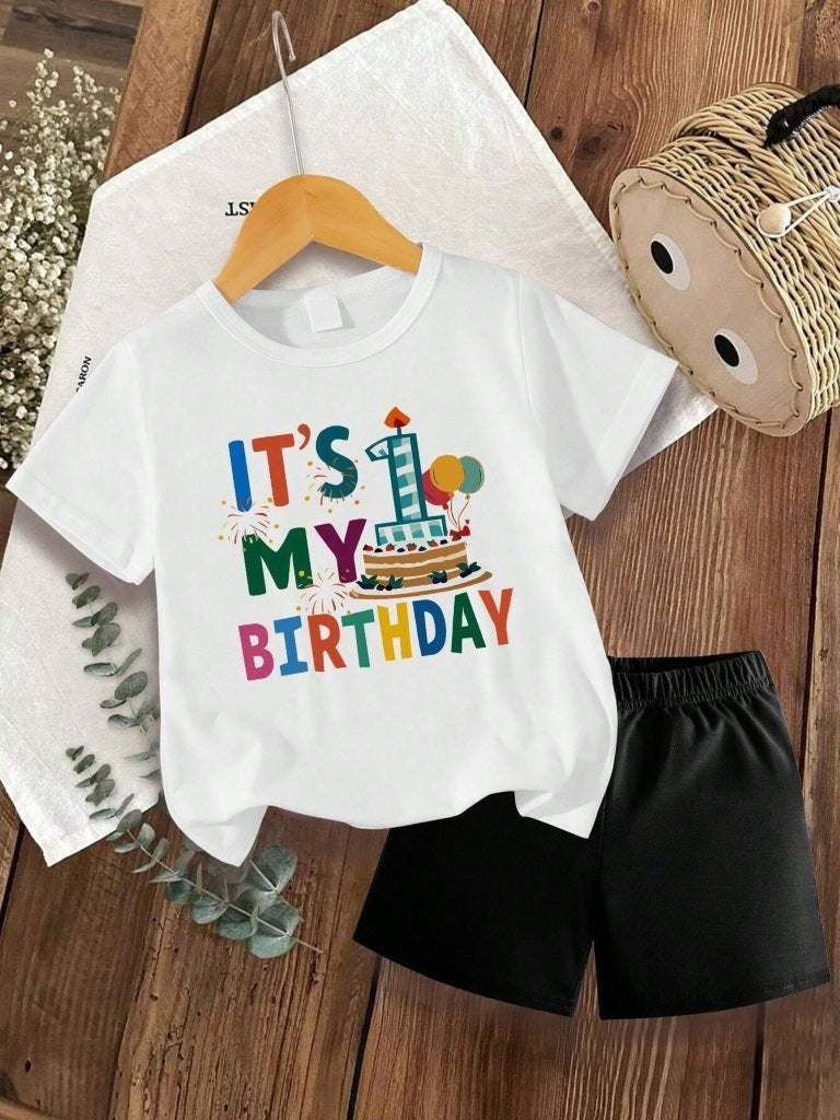 Baby White One Year Old Birthday Tee And Shorts Set