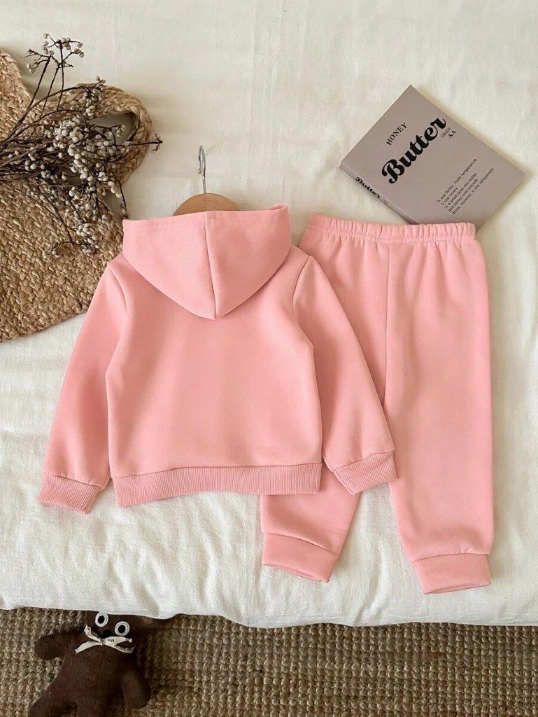 Baby Heart Print Sweatshirt And Pants Set Pink