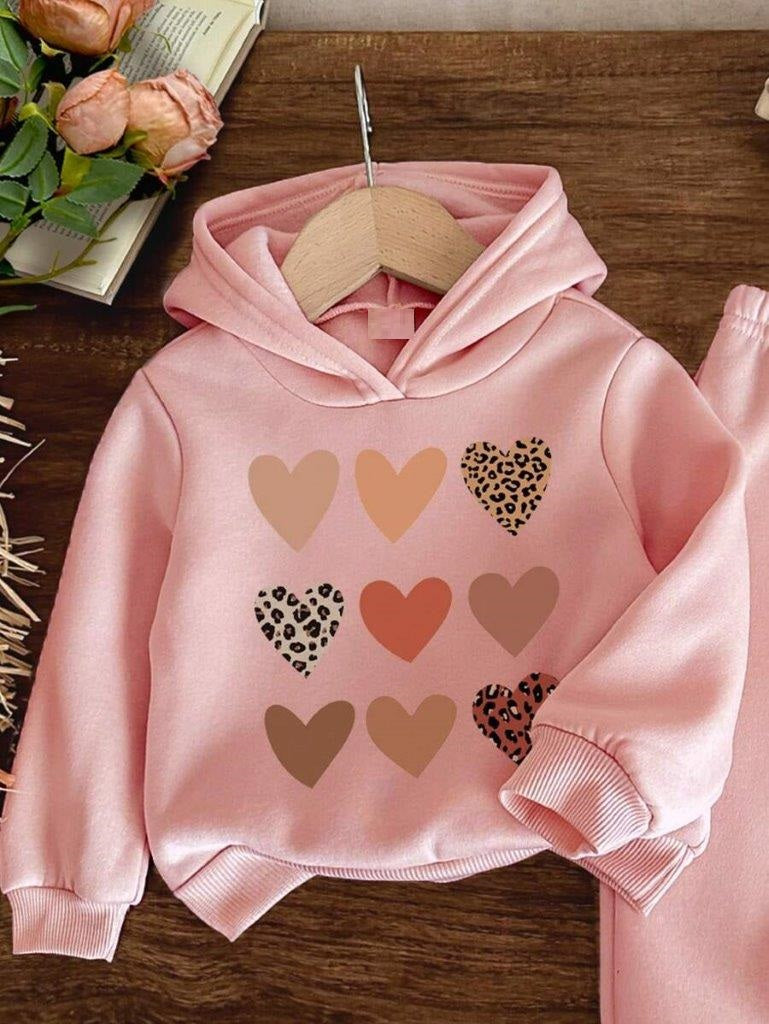 Baby Heart Print Sweatshirt And Pants Set Pink