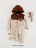 Baby Letter Print Hooded Fuzzy Jumpsuit