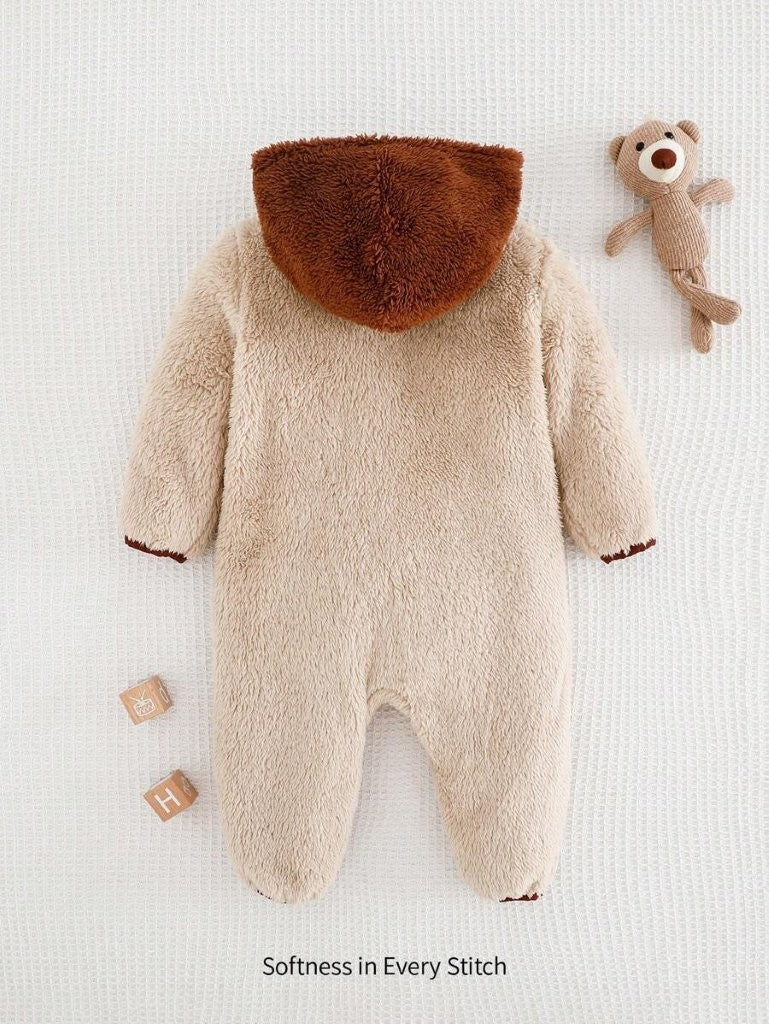Baby Letter Print Hooded Fuzzy Jumpsuit