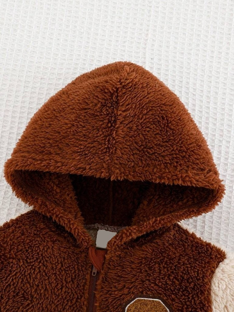 Baby Letter Print Hooded Fuzzy Jumpsuit