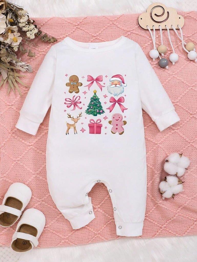 Baby White And Pink Christmas Jumpsuit
