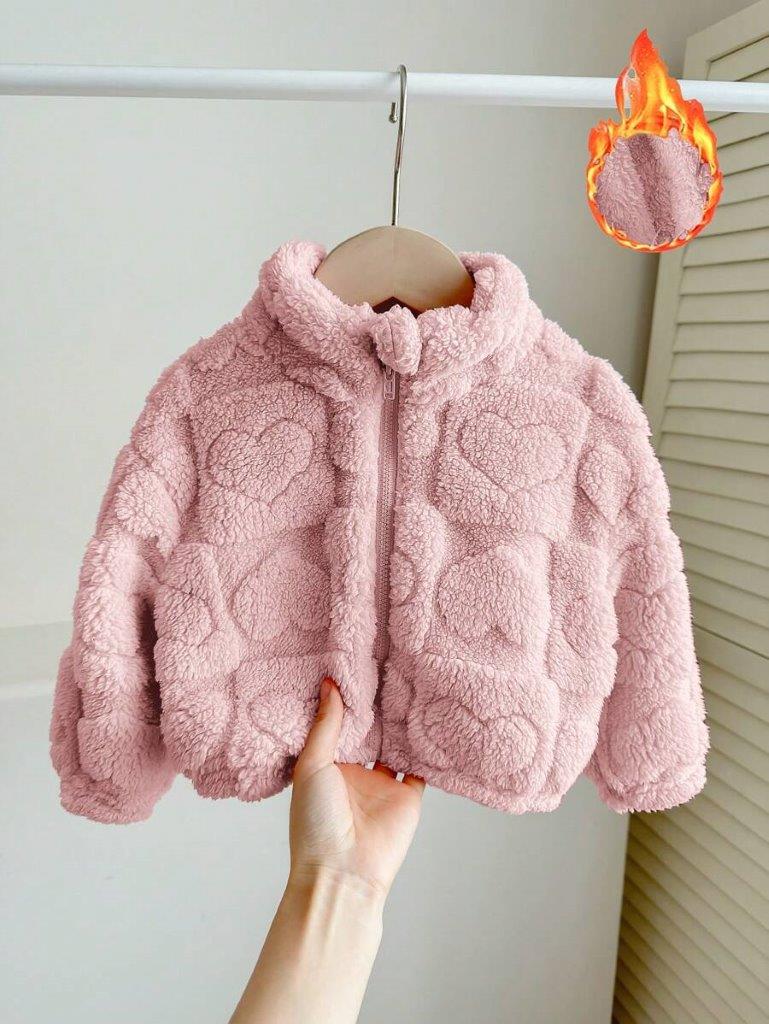 Baby Heart Teddy Coat Dusty Pink