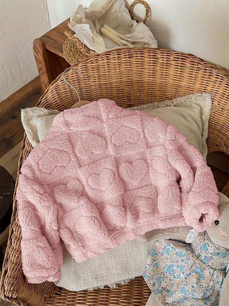 Baby Heart Teddy Coat Dusty Pink