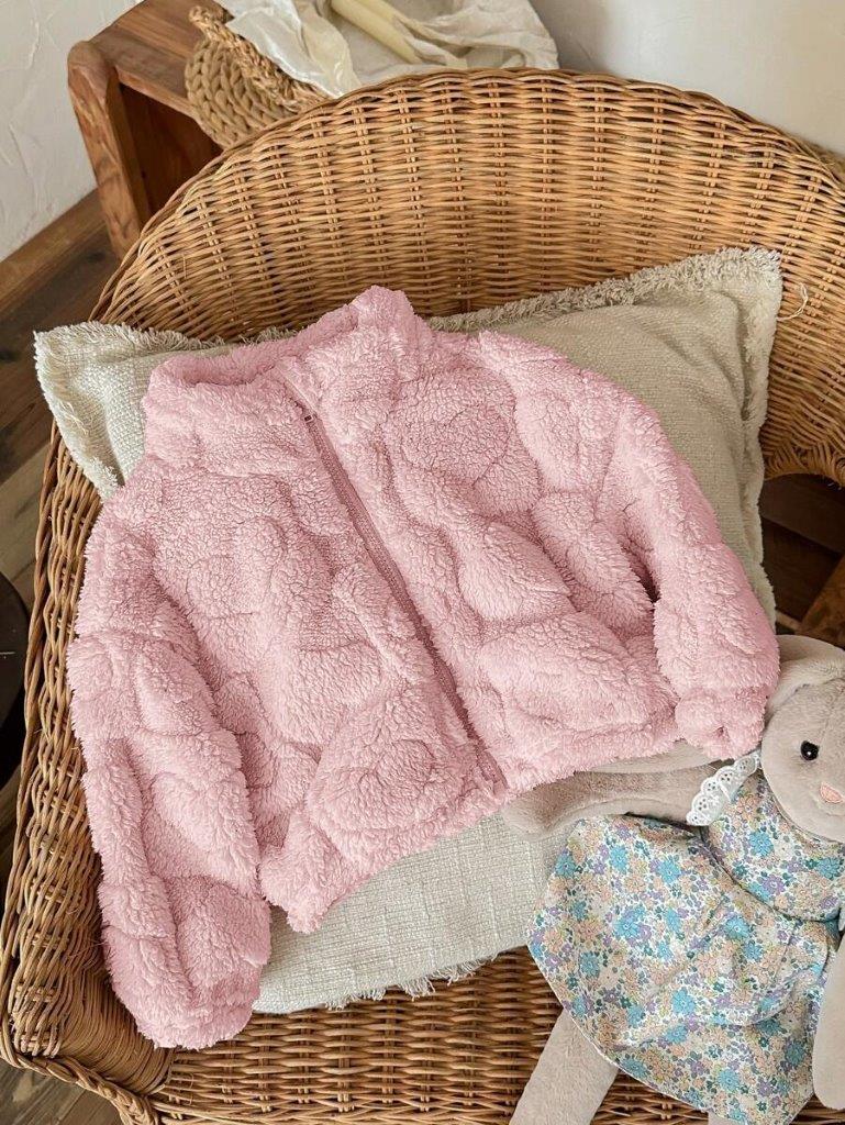 Baby Heart Teddy Coat Dusty Pink