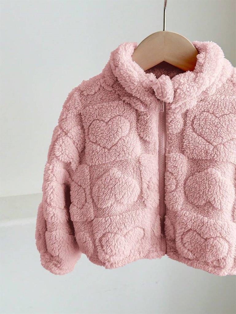 Baby Heart Teddy Coat Dusty Pink