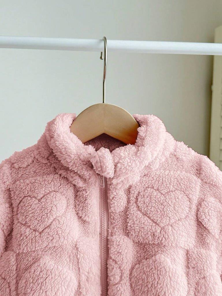 Baby Heart Teddy Coat Dusty Pink