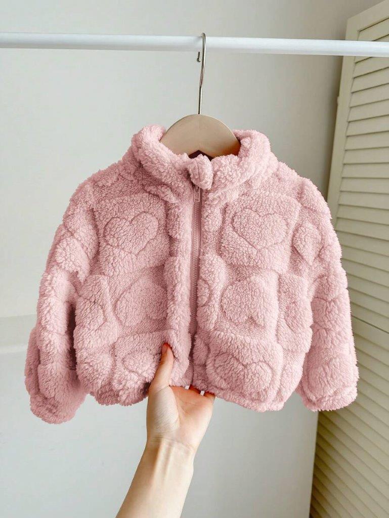 Baby Heart Teddy Coat Dusty Pink