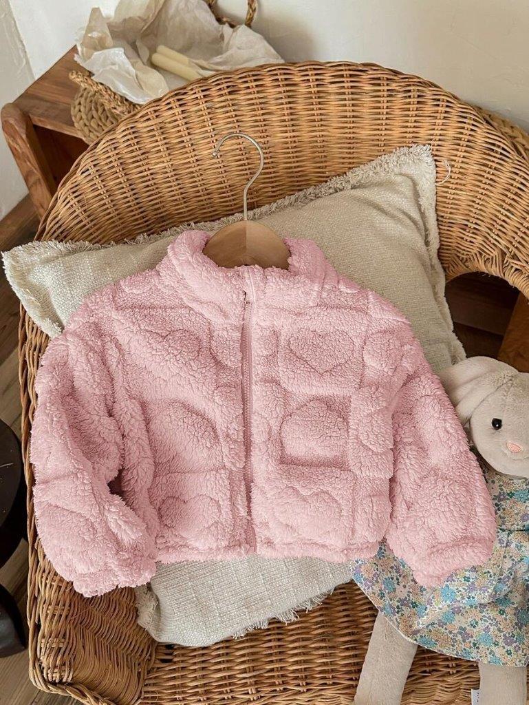 Baby Heart Teddy Coat Dusty Pink