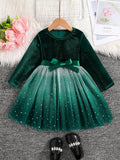 Toddler Girls Green Star Sparkle Velvet Dress
