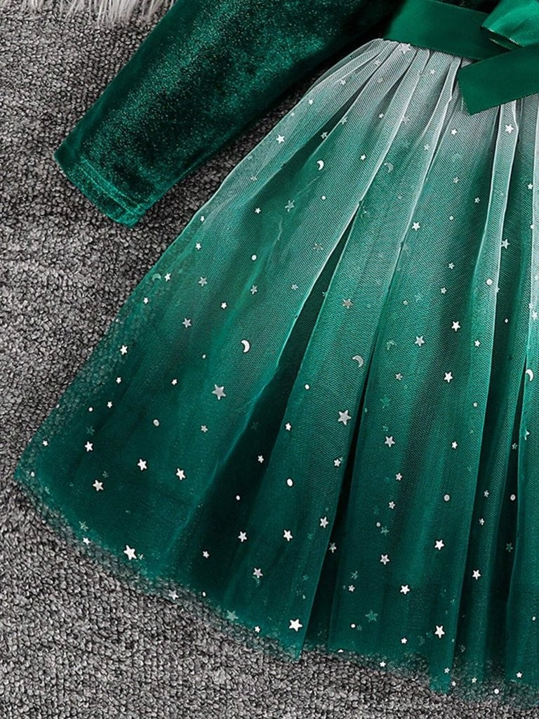 Toddler Girls Green Star Sparkle Velvet Dress