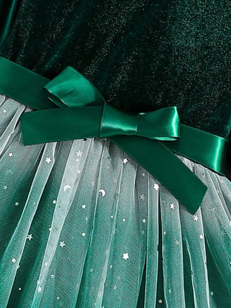 Toddler Girls Green Star Sparkle Velvet Dress